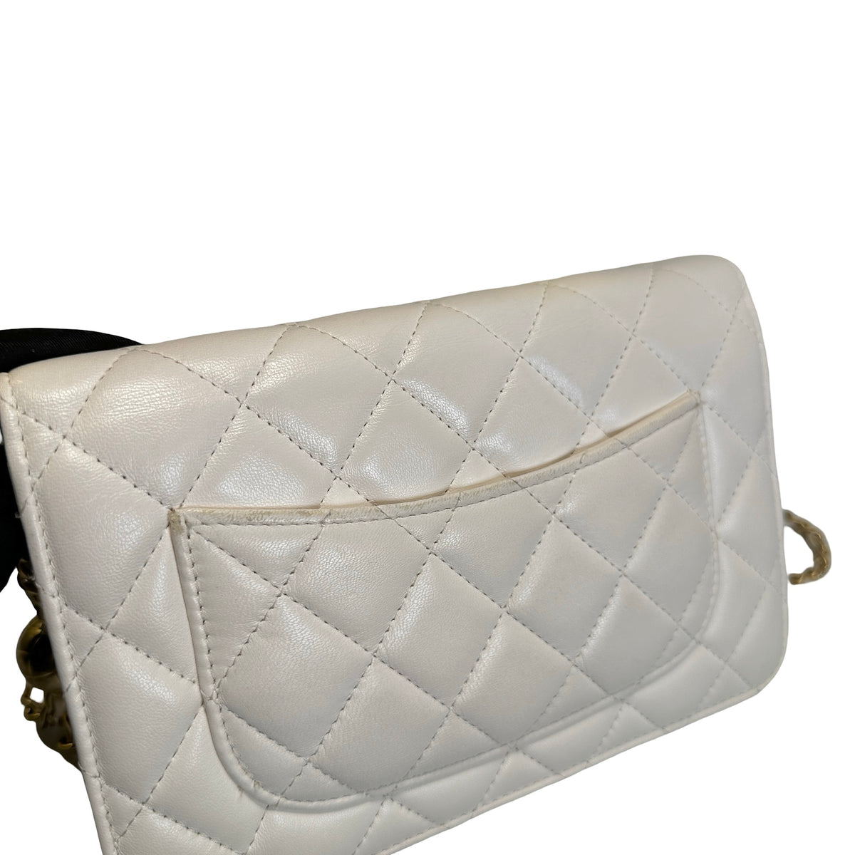Used CHANEL Quilted Lambskin Wallet on chain Wallet on chain White Gold