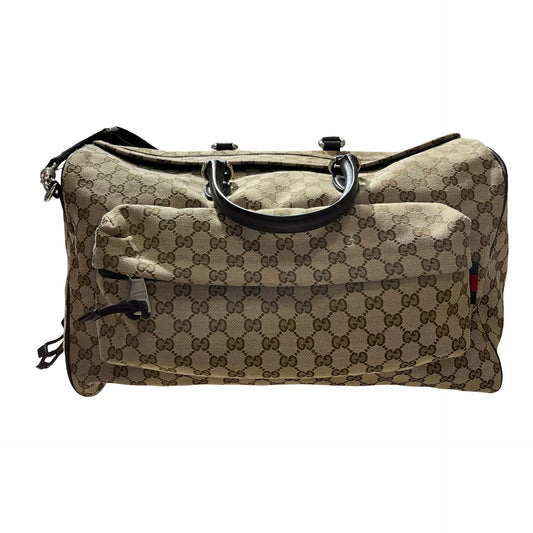 Used GUCCI GG CANVAS Medium Duffle Duffel Bag Brown