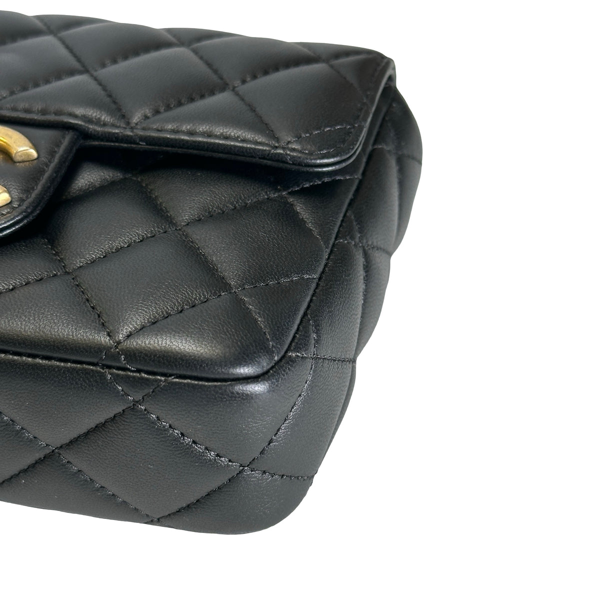 Used CHANEL Quilted Lambskin Mini Flap Bag Shoulder Bag Black Gold