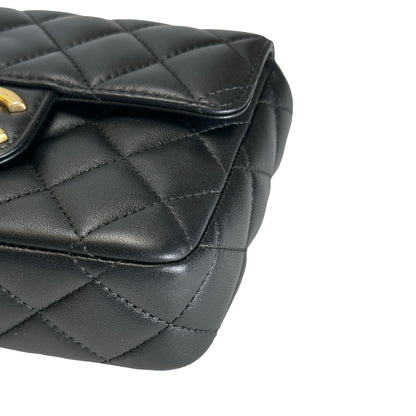 Used CHANEL Quilted Lambskin Mini Flap Bag Shoulder Bag Black Gold