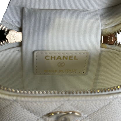 Used CHANEL Quilted Caviar Small Vanity Case with Chain Vanity case White