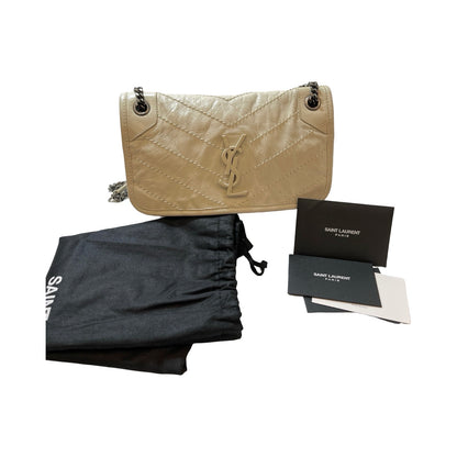 Used SAINT LAURENT Calfskin Leather Nikki Chain Shoulder Bag Beige PHW