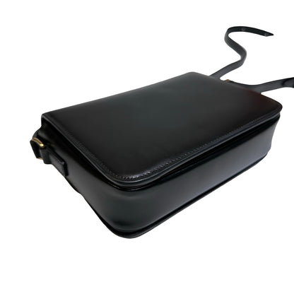 Used CÉLINE Calfskin Leather TEEN TRIOMPHE Cross Body Bag Black GHW