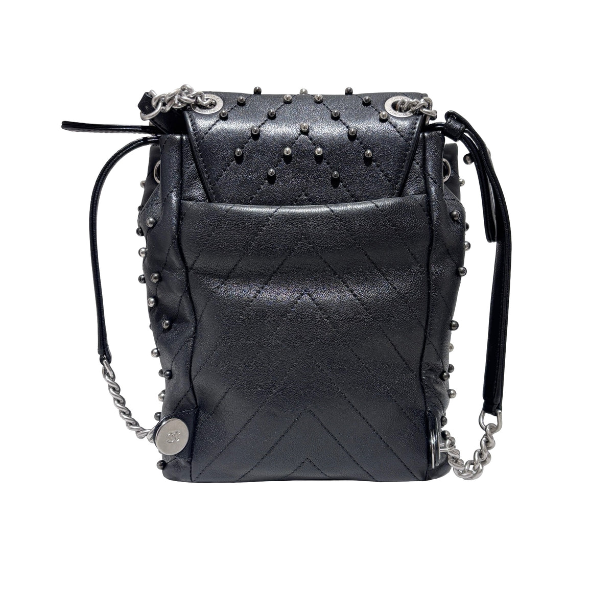 Used CHANEL Lambskin Studded Stud Wars Backpack Backpack Black Silver