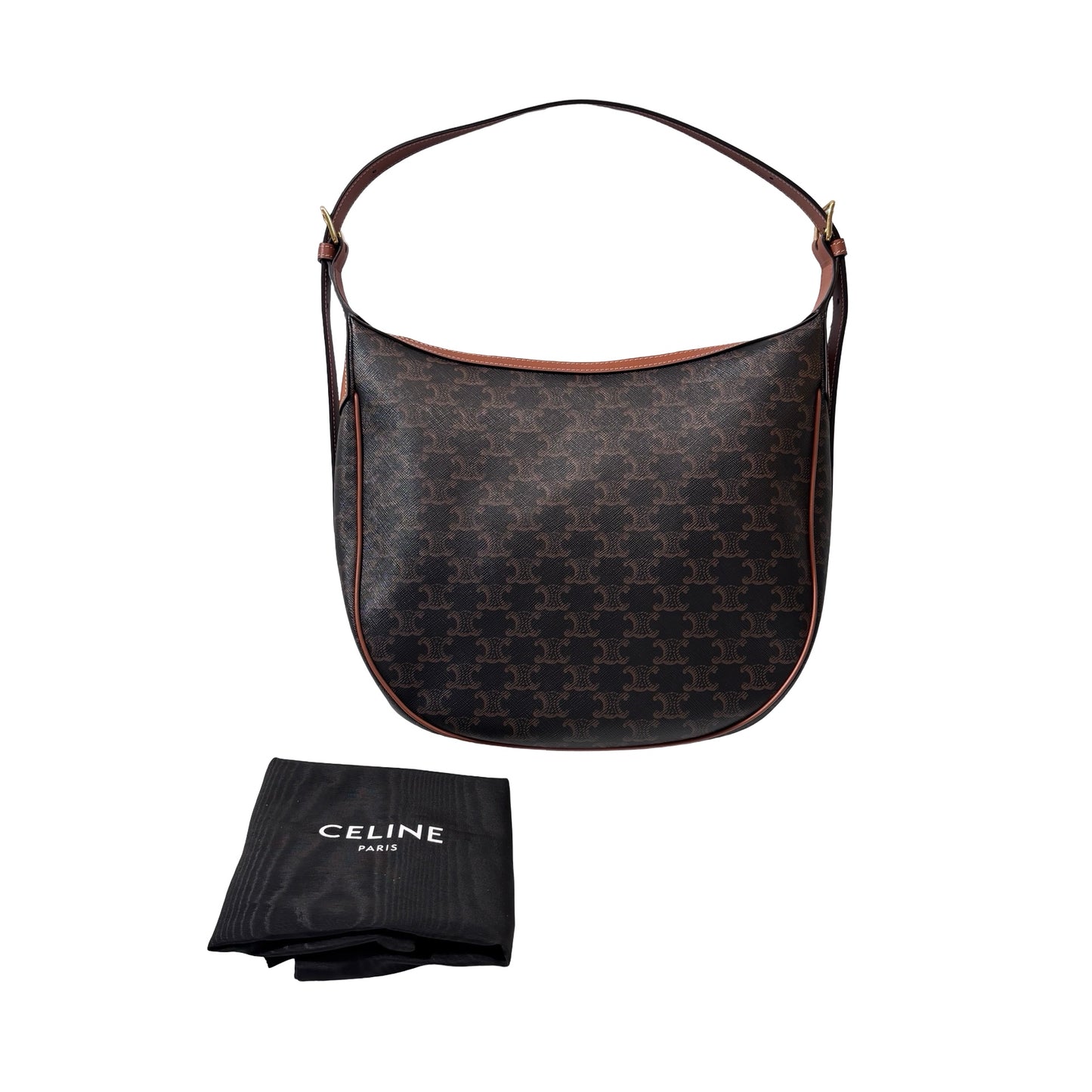 Used CELINE Canvas Heloise Triomphe Hobo Shoulder Bag Brown