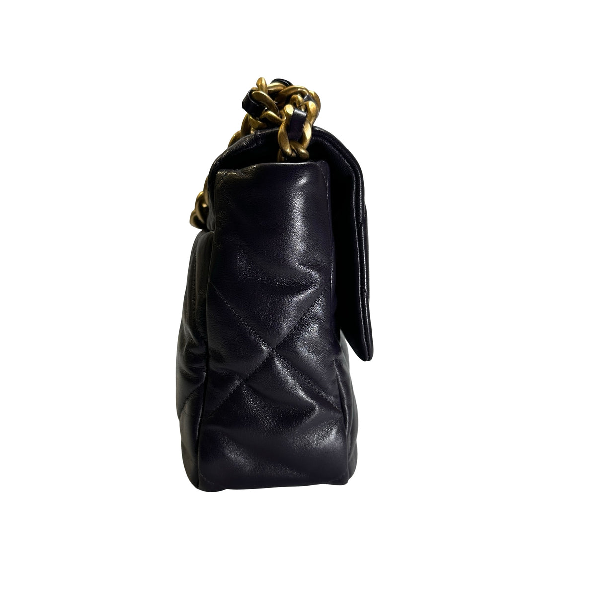 Used CHANEL Lambskin Quilted Chanel 19 Large Chain Shoulder Bag Purple GHW