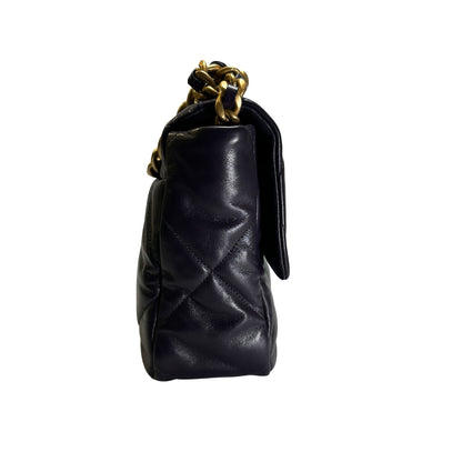 Used CHANEL Lambskin Quilted Chanel 19 Large Chain Shoulder Bag Purple GHW