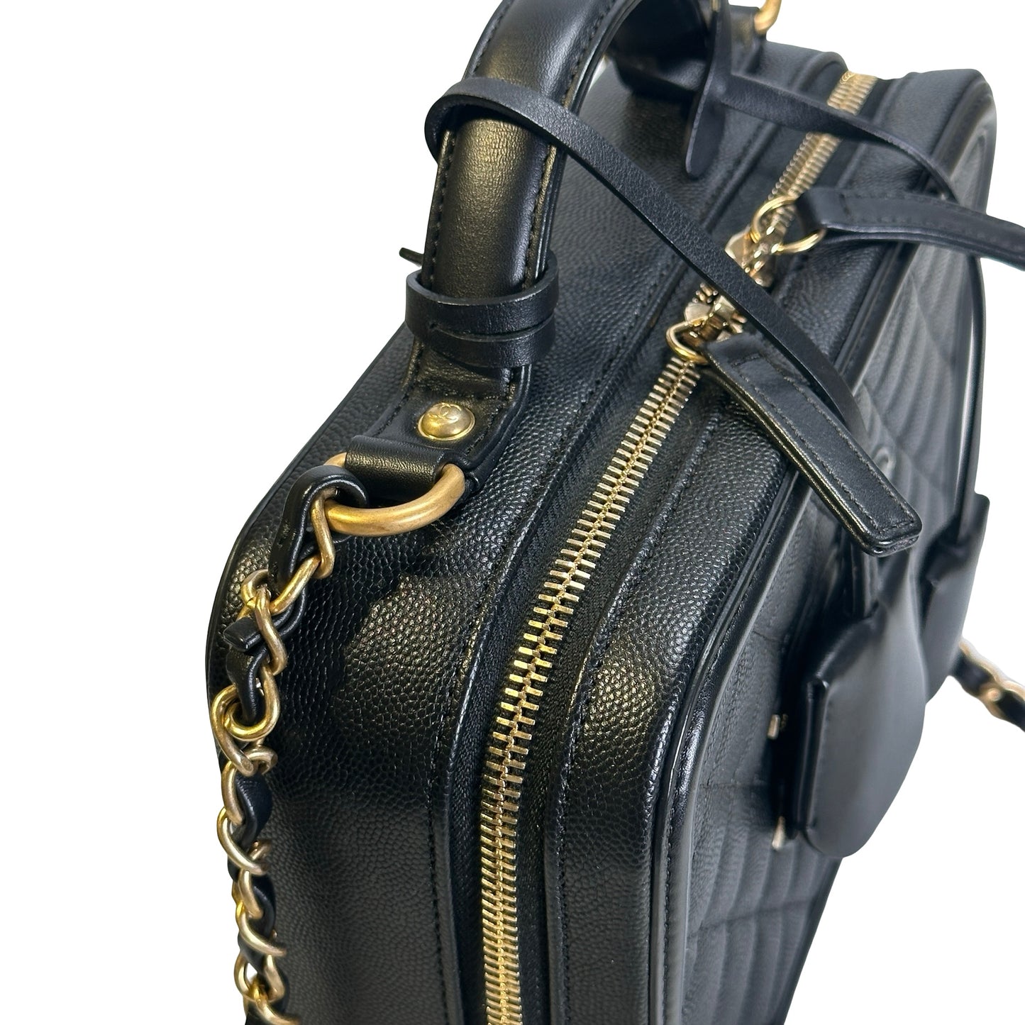 Used CHANEL Quilted Caviar CC Filigree Vanity Case Vanity case Black