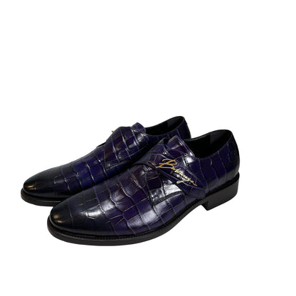 Used BALENCIAGA Crocodile-Embossed Cursive Logo Formal Shoes Shoes Purple
