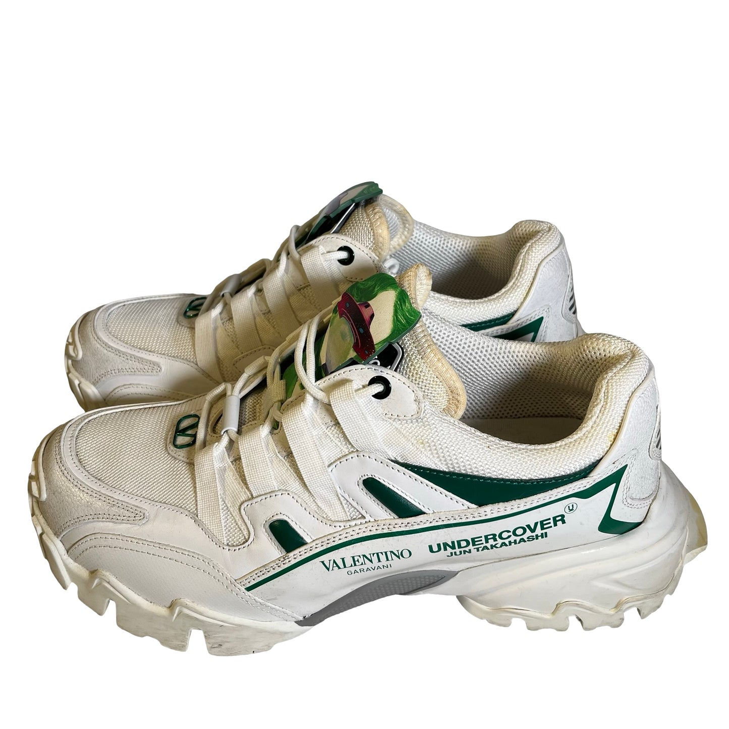 Used VALENTINO Mesh Leather Climbers Undercover Collaboration Sneakers White Green