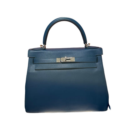 HERMÈS Kelly 28 Two Way Shoulder Bag Blue PHW