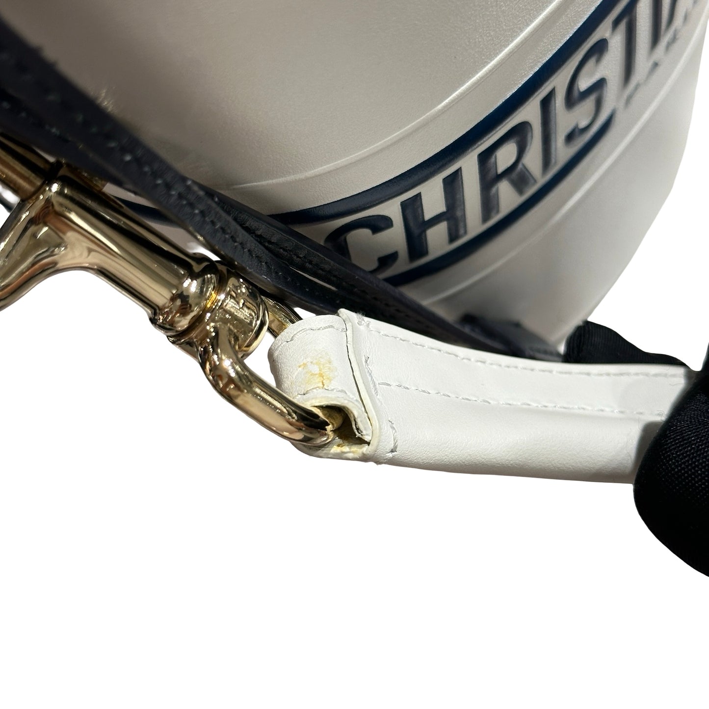 Used DIOR Leather Vibe Bucket Bag White Navy Blue