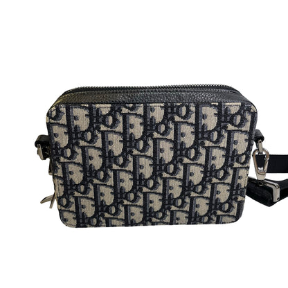 Used DIOR Oblique Jacquard Oblique Roller Messenger Bag Camera Bag Navy Blue Beige