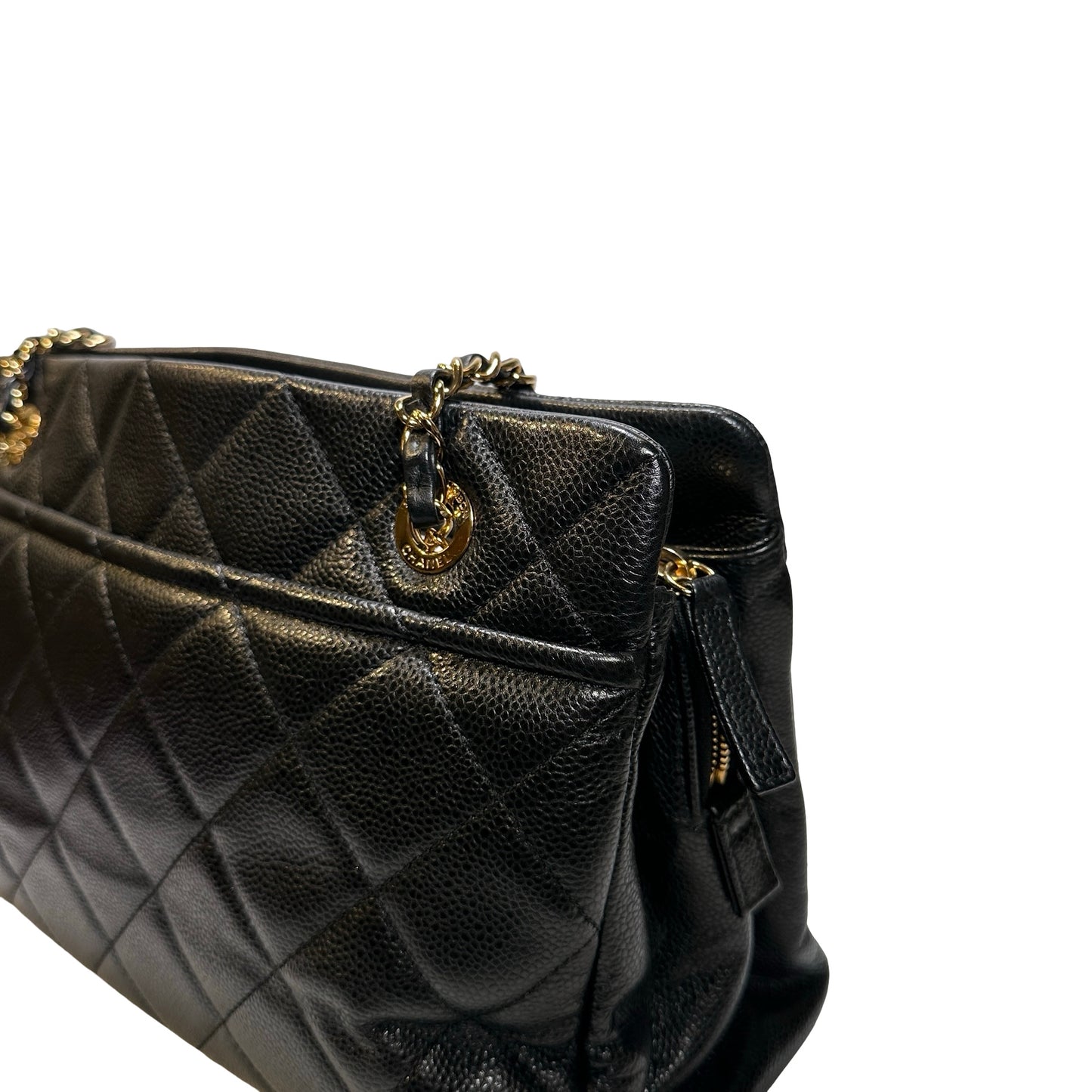Used CHANEL Calfskin Leather Tote Bag Black GHW