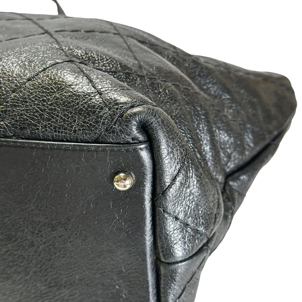 Used CHANEL Wrinkled Calfskin Hobo Shoulder Bag Black PHW