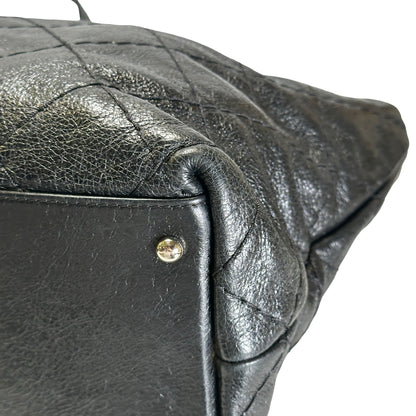 Used CHANEL Wrinkled Calfskin Hobo Shoulder Bag Black PHW