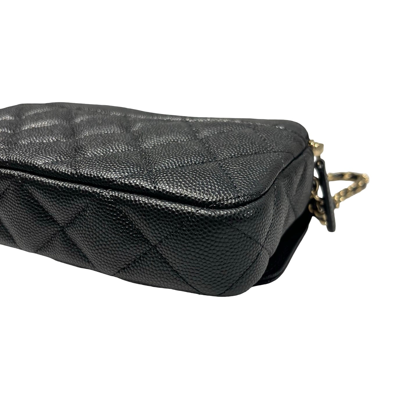 Used CHANEL Caviar Leather Chain Phone Case Cross Body Bag Black GHW