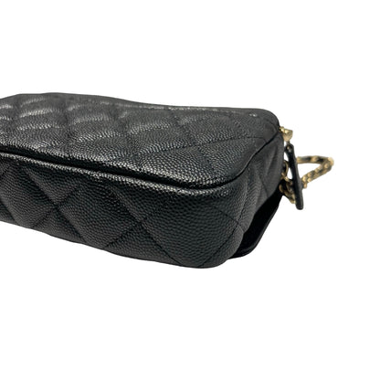 Used CHANEL Caviar Leather Chain Phone Case Cross Body Bag Black GHW
