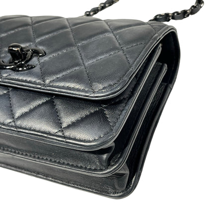 Used CHANEL Calfskin Leather MINI WOC Cross Body Bag Black