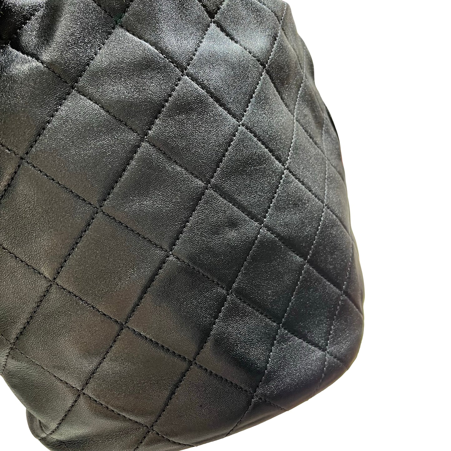 Used CHANEL Lambskin Leather Bucket Bag Black GHW