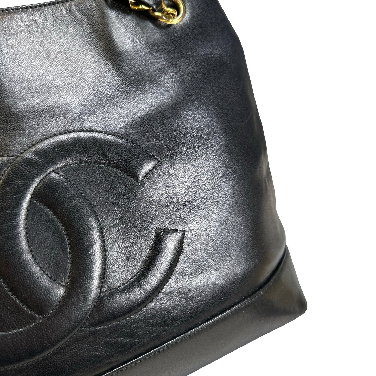 Used CHANEL solid vintage CC logo shoulder bag Shoulder Bag black