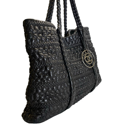 Used CHANEL Lambskin Tote Bag Tote Bag Black Silver