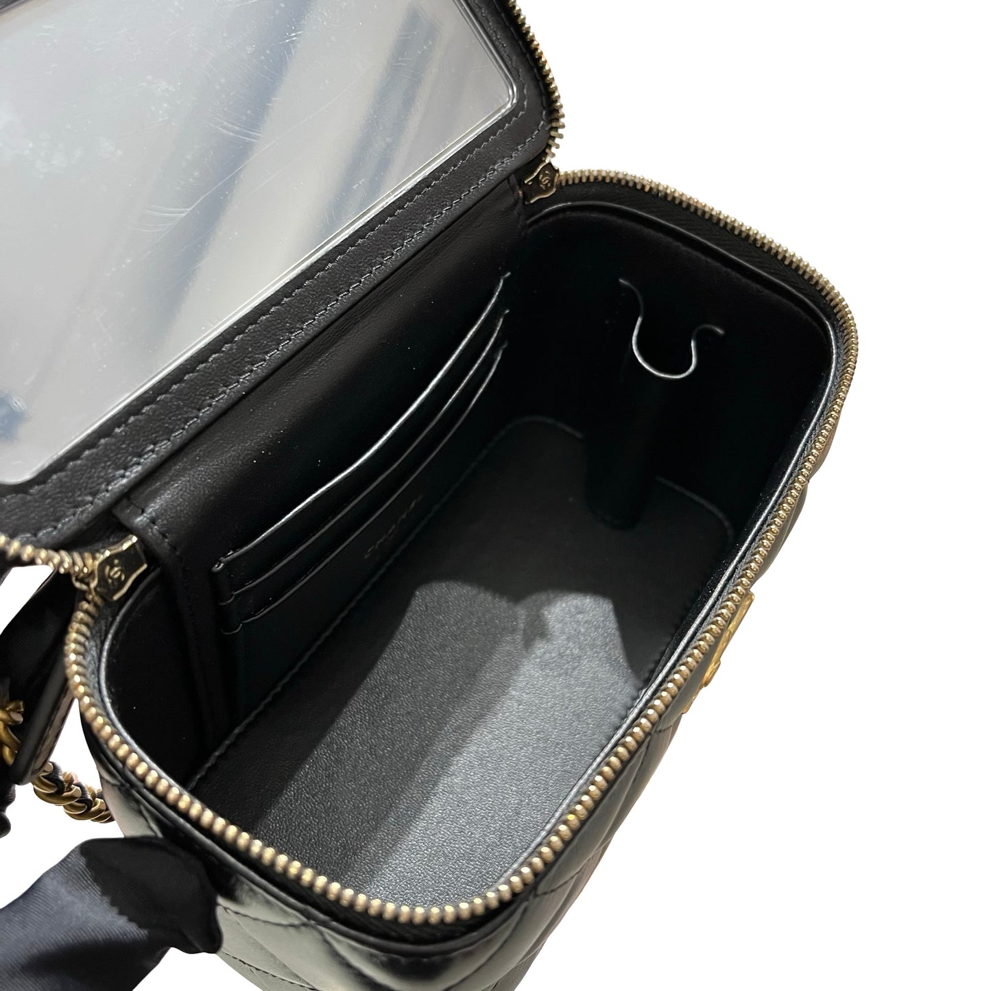 New Chanel 23P Vanity Case Long Box Top Handle Black GHW