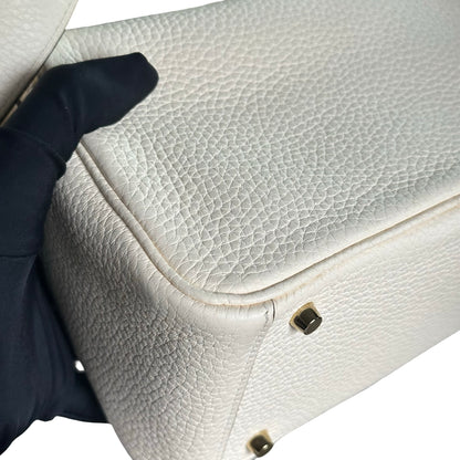 Used HERMES Clemence Mini Lindy Handbag Craie Gold
