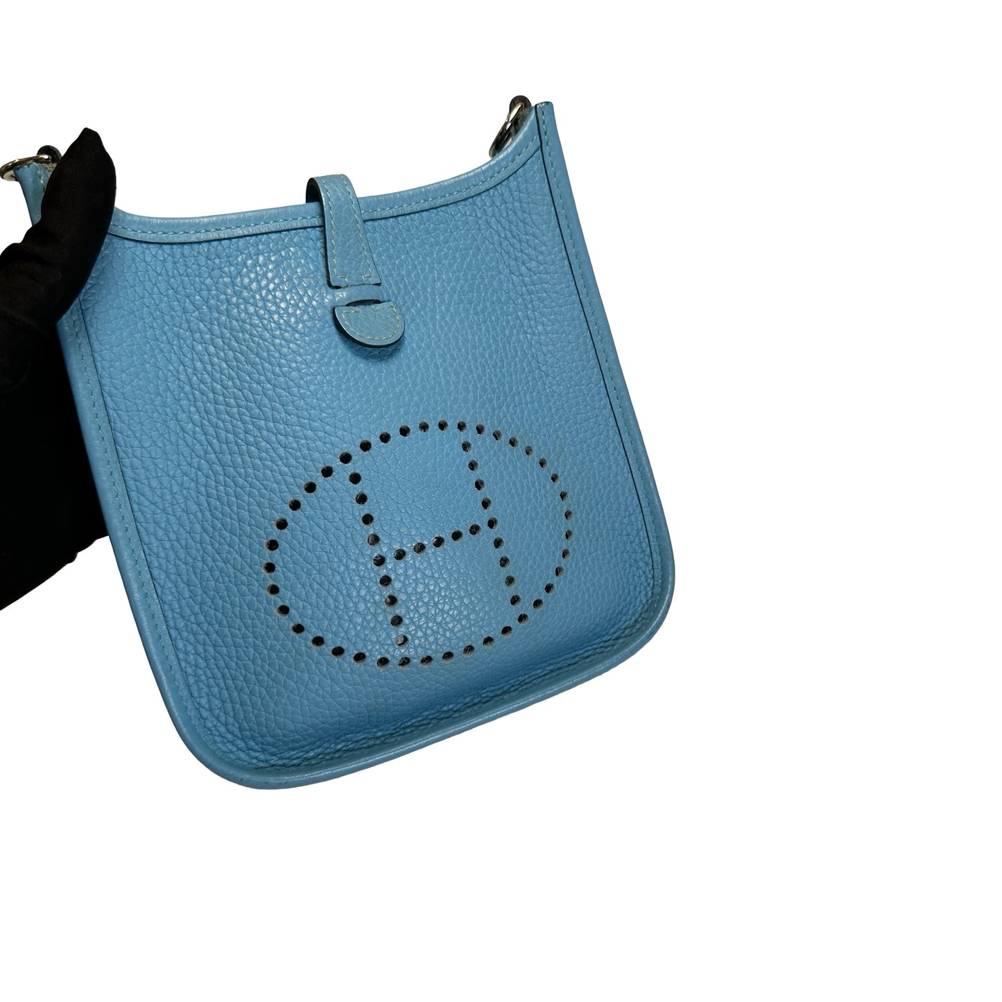 Used HERMES Clemence Mini Evelyne Cross body bag Blue，PHW