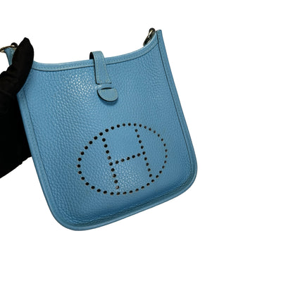 Used HERMES Clemence Mini Evelyne Cross body bag Blue，PHW