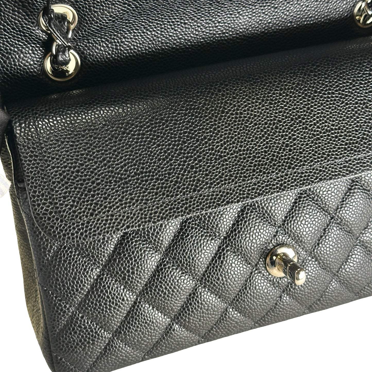 Used CHANEL Caviar Quilted Classic Flap Shoulder Bag Black Silver