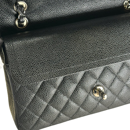 Used CHANEL Caviar Quilted Classic Flap Shoulder Bag Black Silver
