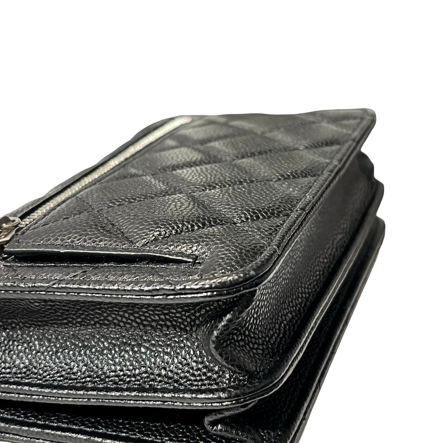 Used CHANEL Calfskin Leather MINI WOC Cross Body Bag Black PHW