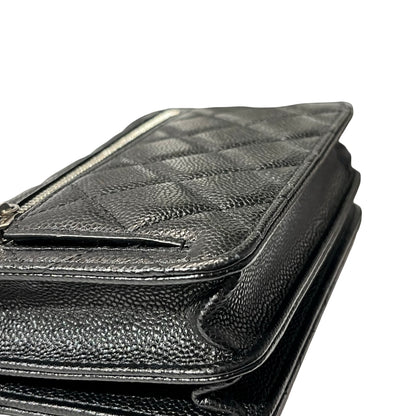Used CHANEL Calfskin Leather MINI WOC Cross Body Bag Black PHW