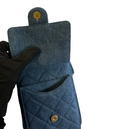 Used CHANEL Denim Quilted Kelly Shoulder Bag Blue GHW
