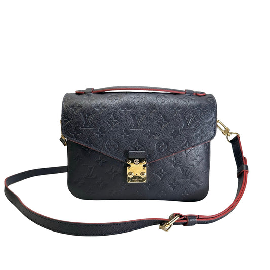 LOUIS VUITTON Monogram Empreinte Pochette Metis Crossbody Bag Navy Blue Red GHW