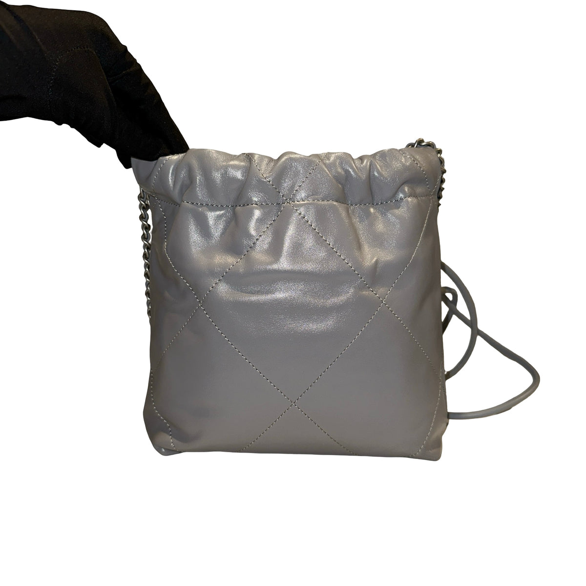 Used CHANEL Quilted Calfskin Chanel 22 Mini Handbag Light Blue Silver