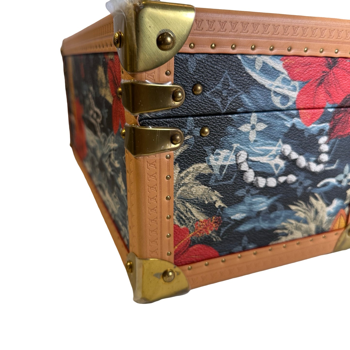 Used LOUIS VUITTON Calfskin Leather Monogram Box Box Blue Brown GHW