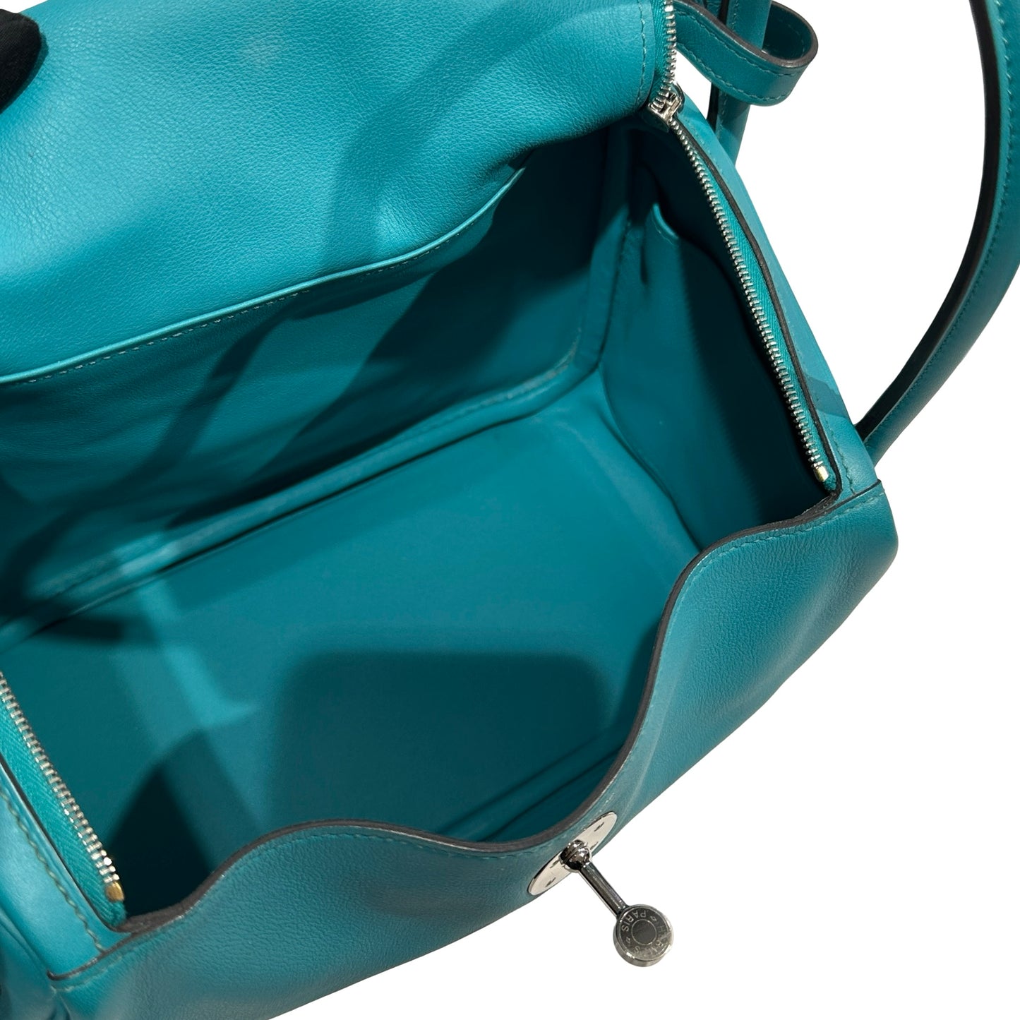 Used HERMES Swift Lindy Handbag Green PHW
