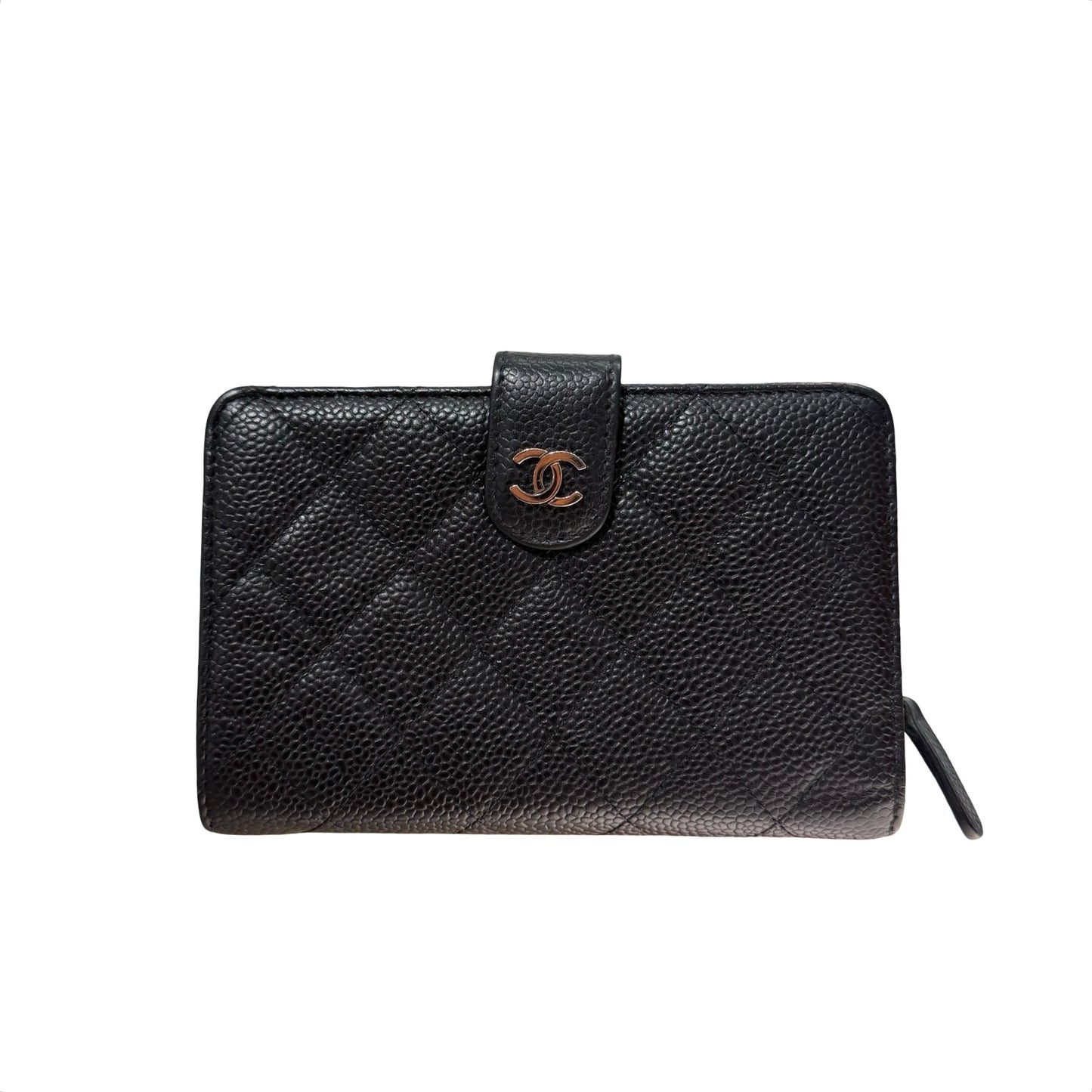 Used CHANEL Calfskin Leather Wallet Black PHW