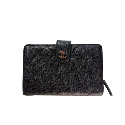 Used CHANEL Calfskin Leather Wallet Black PHW