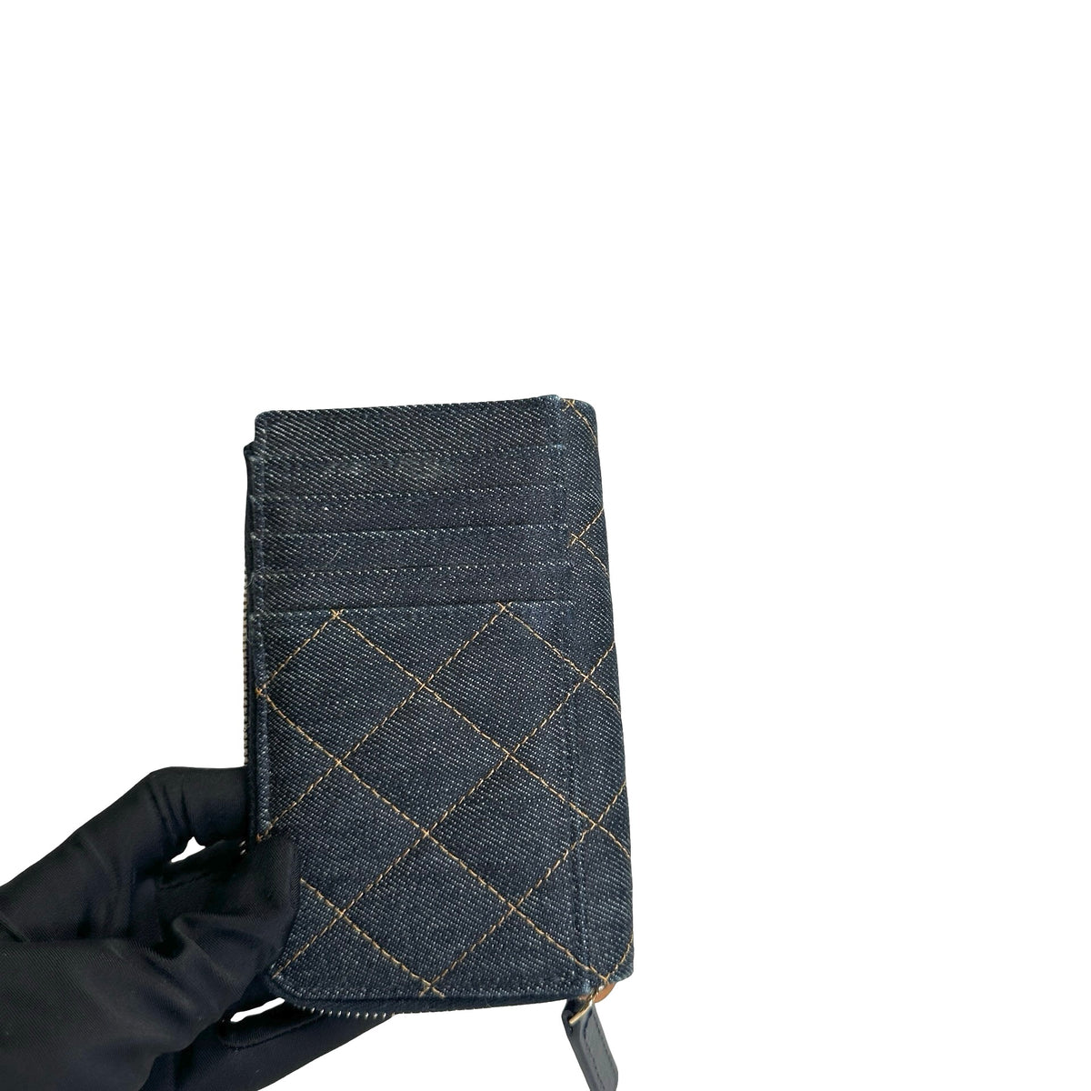 Used CHANEL Quilted Denim Denim Quilted Wallet Pouch Blue