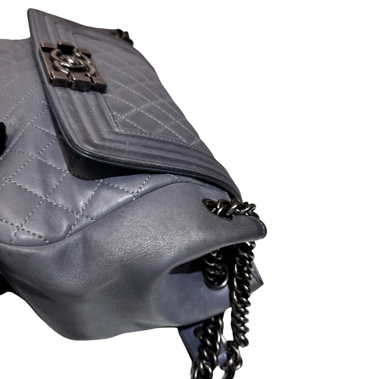 Used CHANEL Boy Shoulder Bag Grey PHW