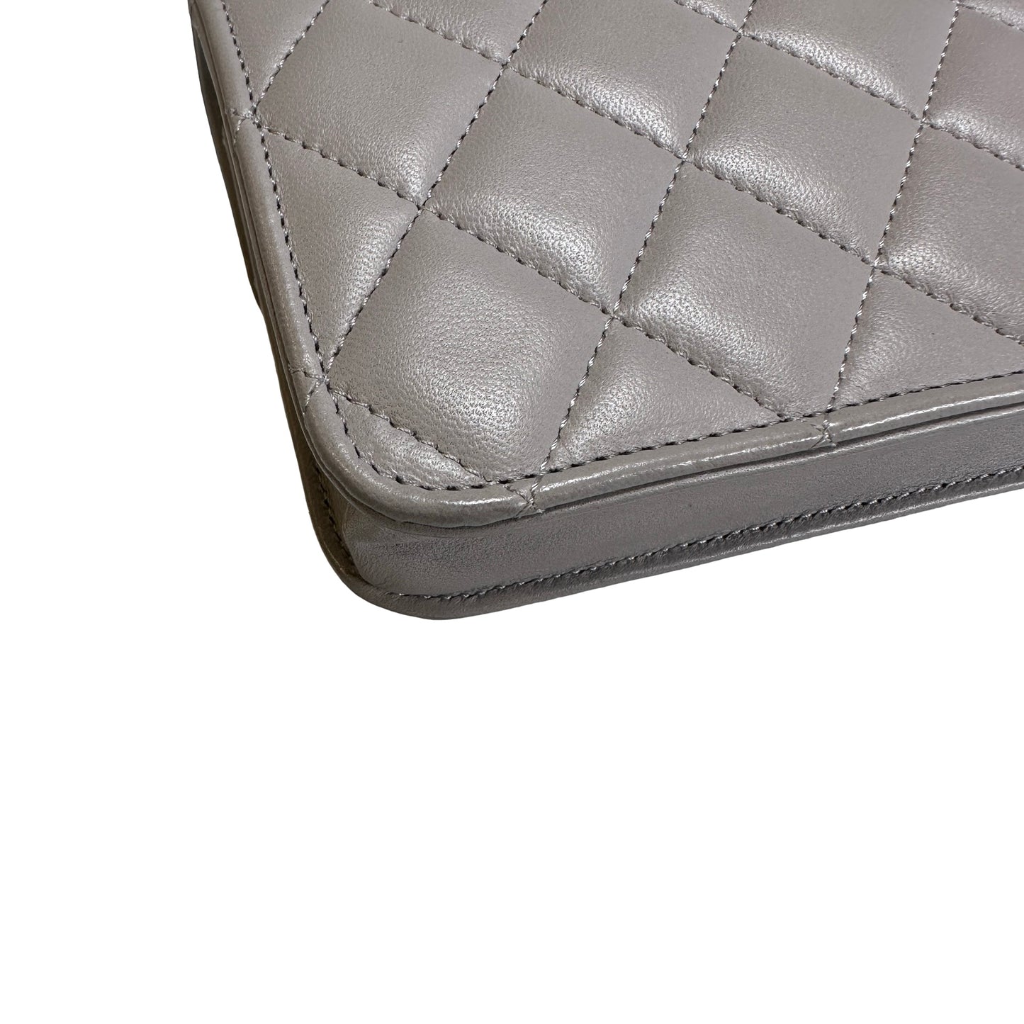 Used CHANEL Quilted Lambskin Mini Flap Bag with Top Handle Mini Bag Grey GHW