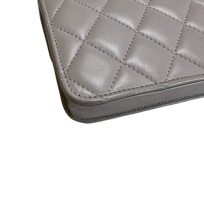Used CHANEL Quilted Lambskin Mini Flap Bag with Top Handle Mini Bag Grey GHW