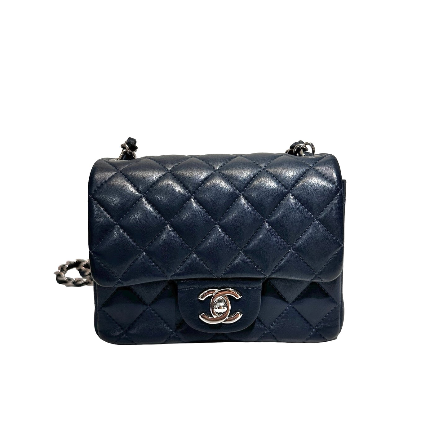 Chanel Mini Square Flap Cross Body Bag Navy PHW