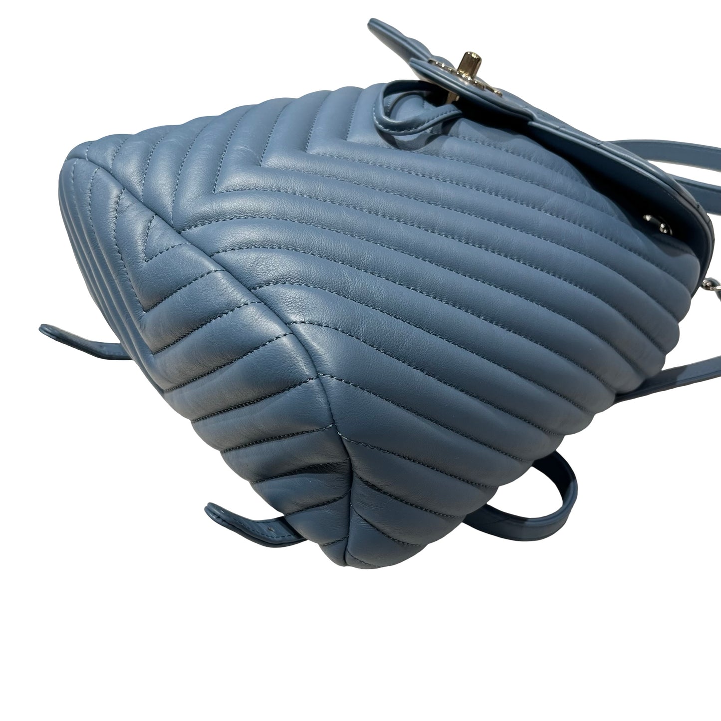 Used CHANEL Lambskin Leather Backpack Blue PHW
