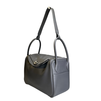 Used HERMES Clemence Lindy 26 Shoulder Bag Gris Etain PHW