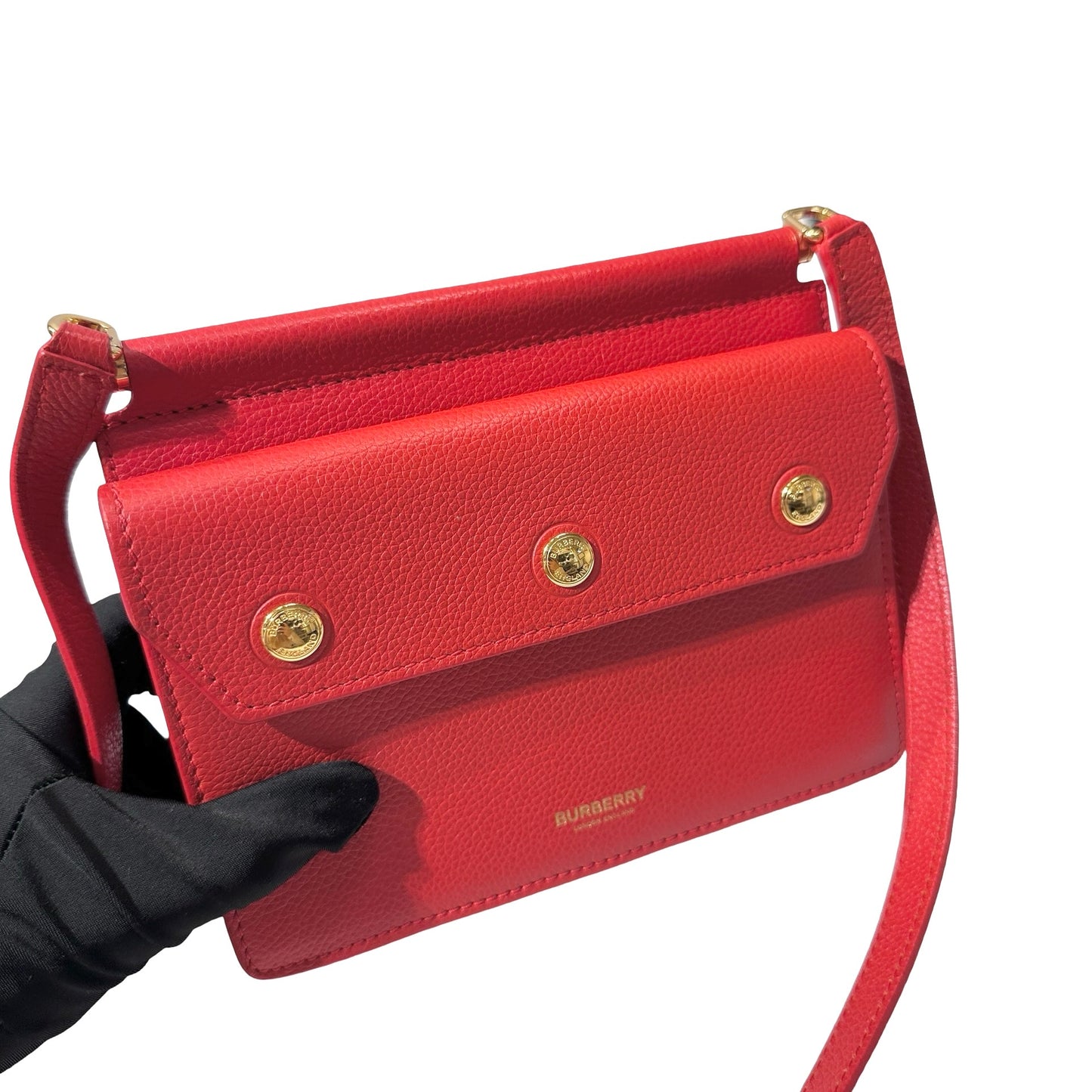 Used BURBERRY Calfskin Leather Cross body Cross Body Bag Red GHW