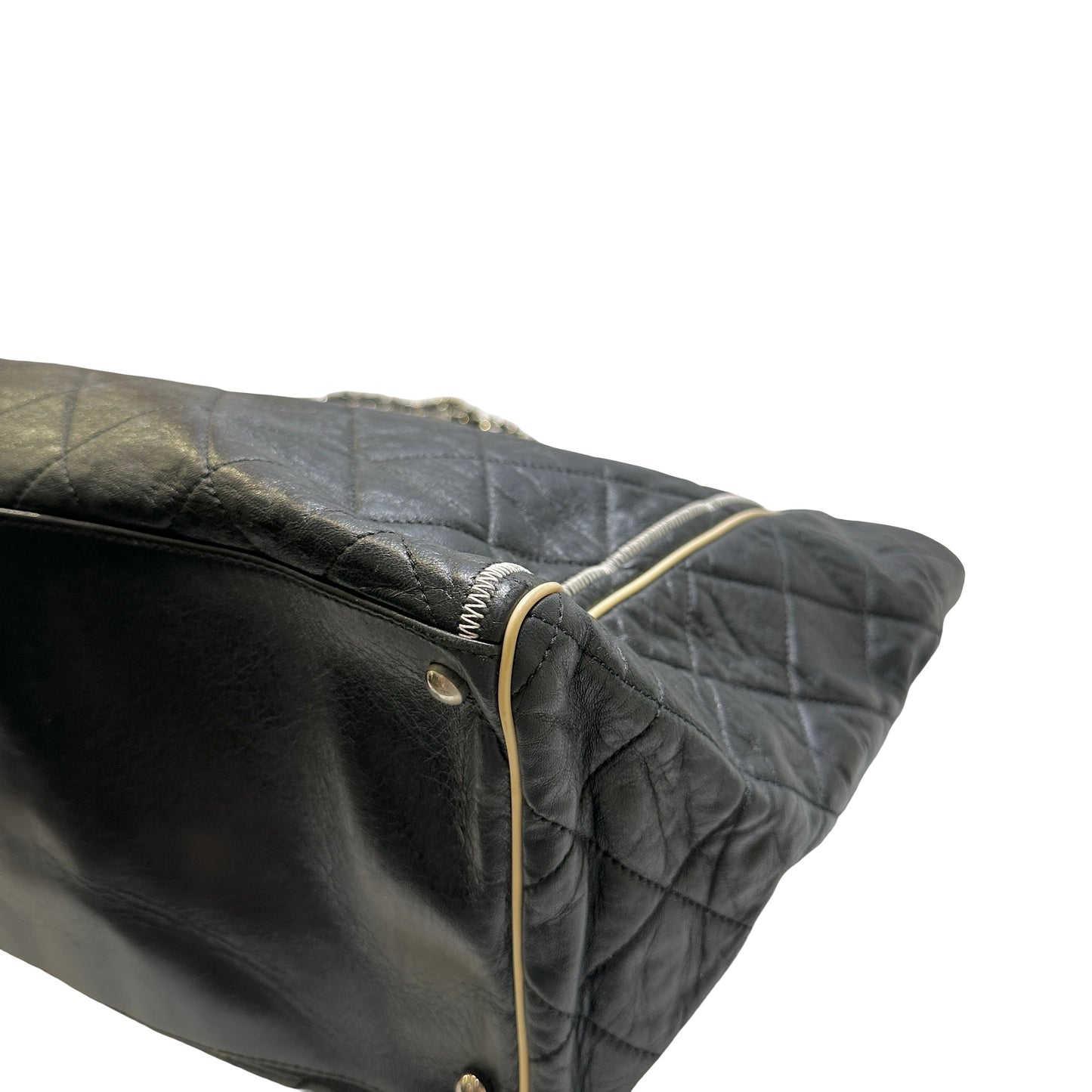 Used CHANEL Quilted Leather Quilted Tote Tote Bag Black Silver